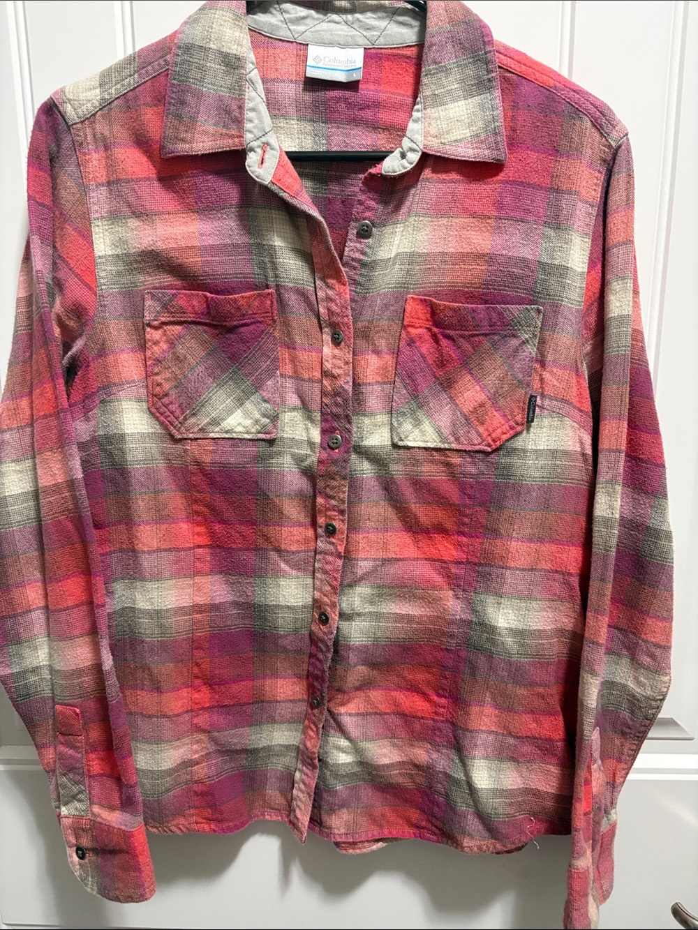 Columbia Women’s L Plaid Cotton Flannel Shirt Quilted Lined